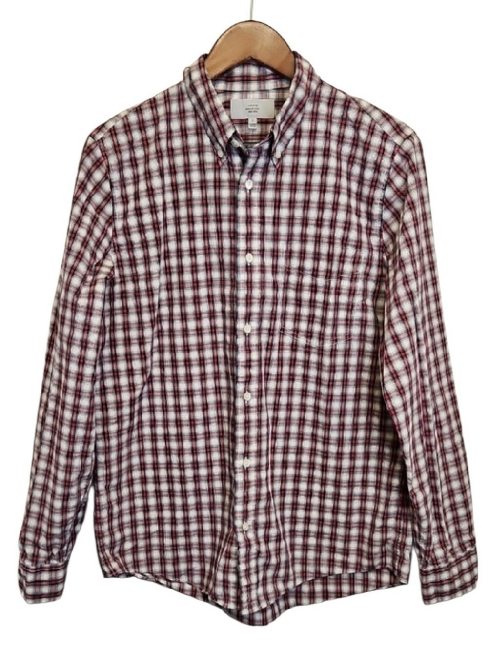 Jack Spade Men's Red Plaid Button-Down 100% Cotton Shirt, Size Large
